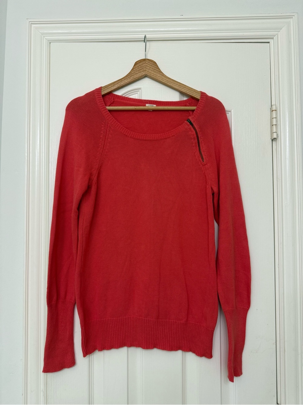 J. Crew Coral Scoopneck Sweater with Shoulder Zip